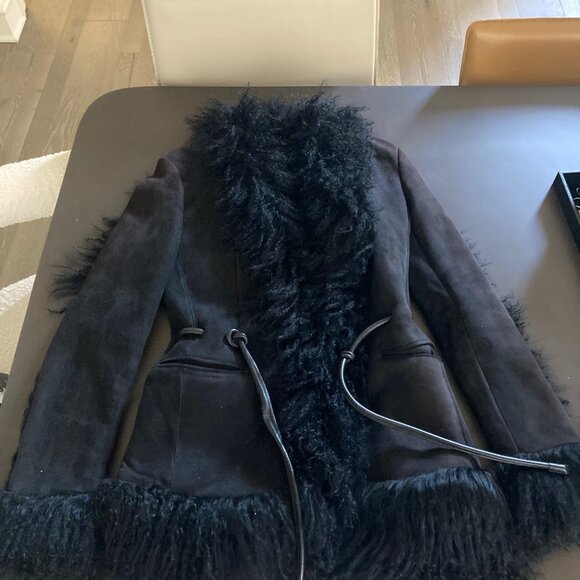 Gucci Tom Ford Era F/W 1999 Black Suede and Shearling Coat 90s Y2K Vintage - Picture 6 of 16